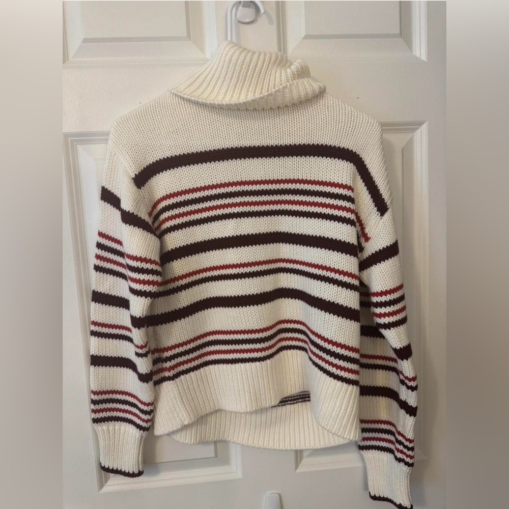 Madewell Cream and Brown Striped Turtleneck Sweater